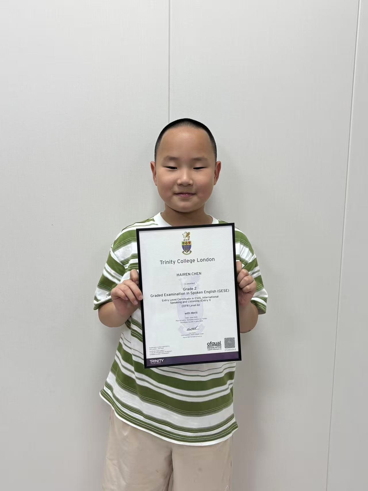 学员获伦敦圣三一学院 GESE 证书