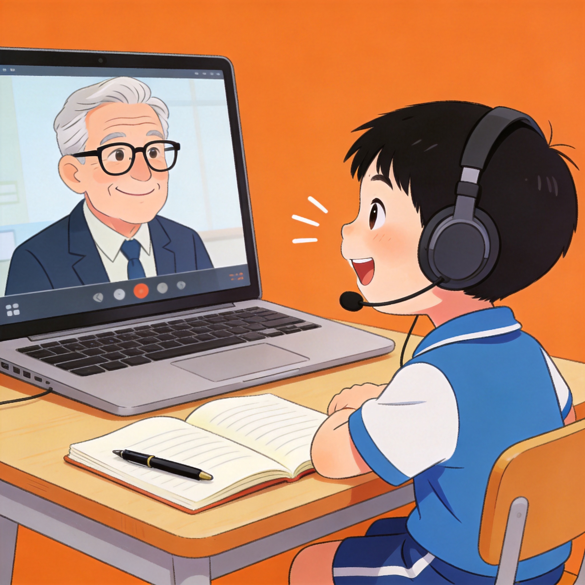 外籍考官与中国小学生线上视频口语测评